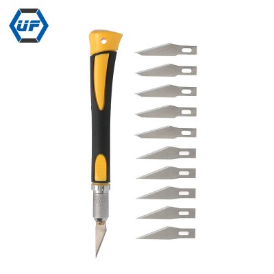 Non-slip Handle Wood Carving Tools Fruit Food Craft Sculpture Engraving Knife with 10 pcs SK5 Blades