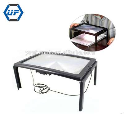 3X A4 Full Page Desk Type Magnifying Glass Illuminated Hands Free Magnifier with 4 LED Lamps for Old Man Reading